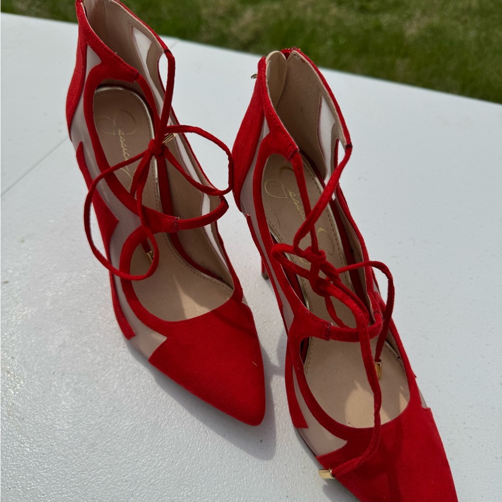 Elegant Red Lace-Up Women's Shoes